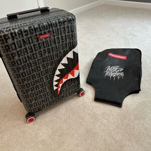 Sprayground Black and Red Travel Luggage with Shark Design